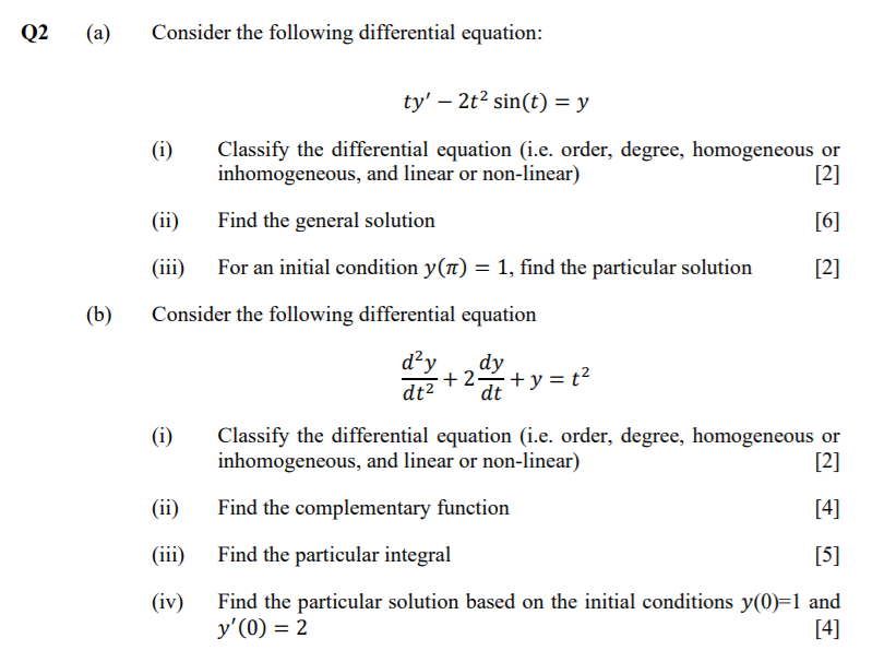 Solved Q2 (a) Consider The Following Differential Equation: | Chegg.com