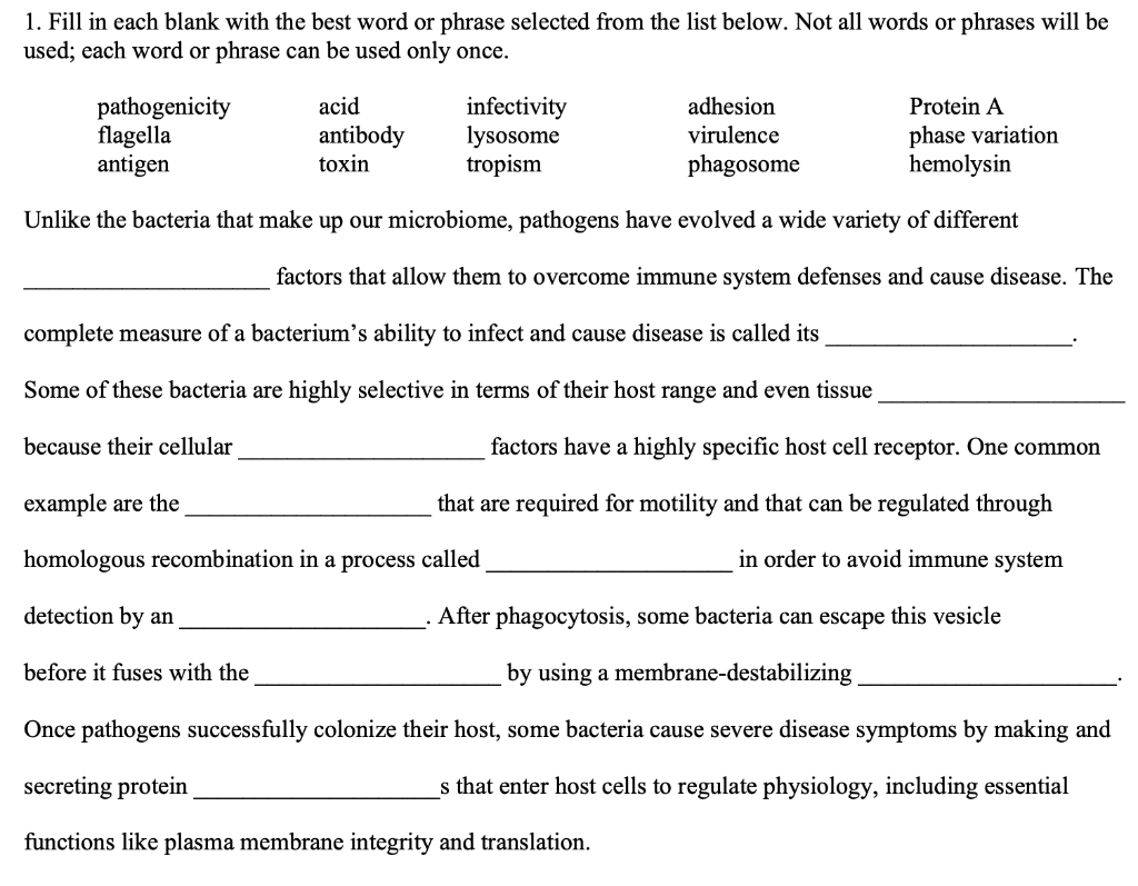 Solved 1. Fill in each blank with the best word or phrase | Chegg.com