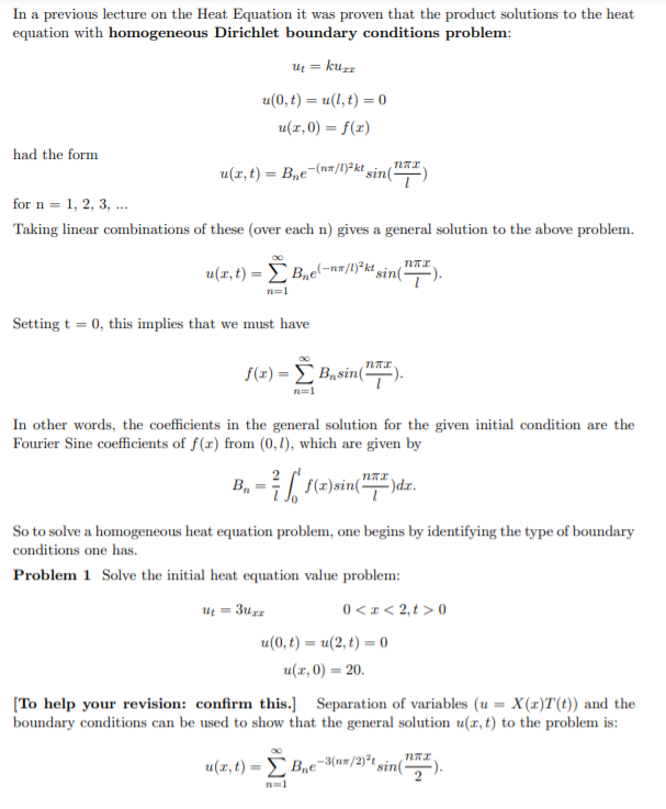 Solved In A Previous Lecture On The Heat Equation It Was | Chegg.com