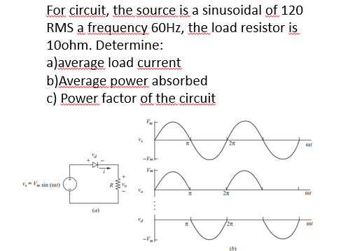 Solved For circuit, the source is a sinusoidal of 120 RMS a | Chegg.com