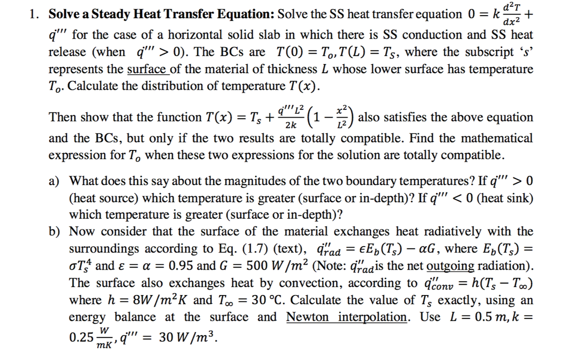 Solved 1. Solve a Steady Heat Transfer Equation: Solve the | Chegg.com