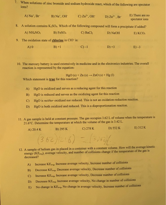 Solved 7. When solutions of zinc bromide and sodium