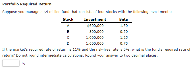 Solved Portfolio Required Return Suppose you manage a $4 | Chegg.com