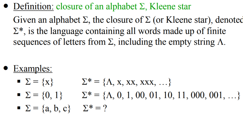 Solved Definition closure of an alphabet Σ, Kleene star