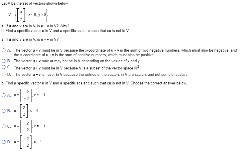 Solved Let V be the set of vectors shown below. xa. :x