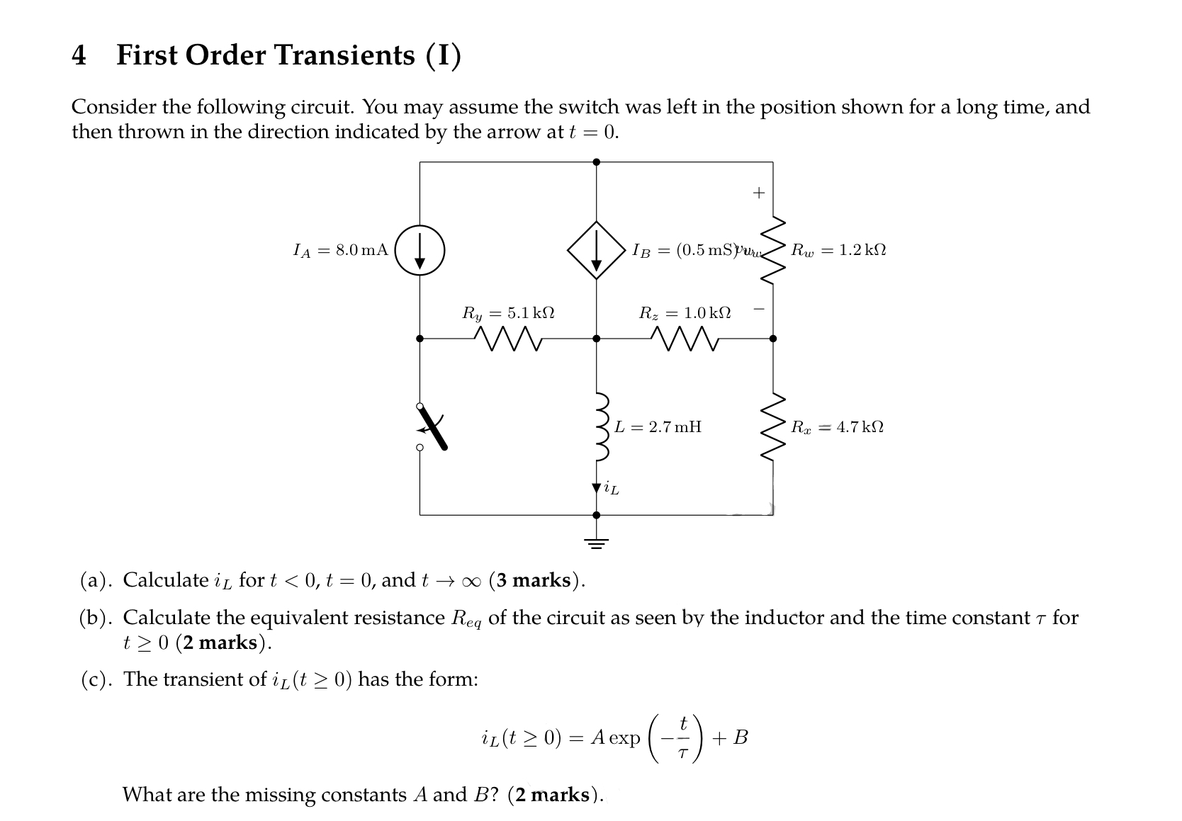 First Order Transients Solved 4 First Order Transients (I)Consider the following | Chegg.com