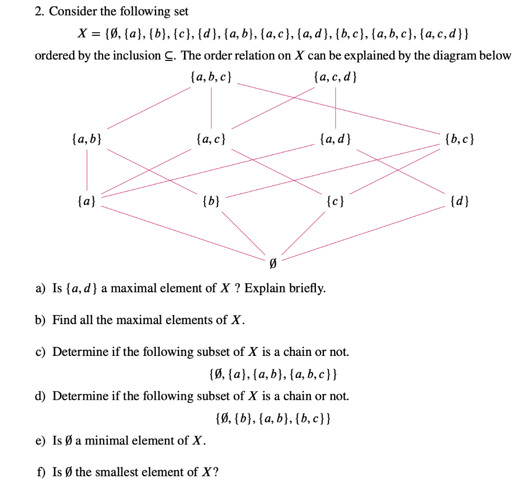 Solved 2. Consider The Following Set X = {Ø, {a}, {b}, | Chegg.com