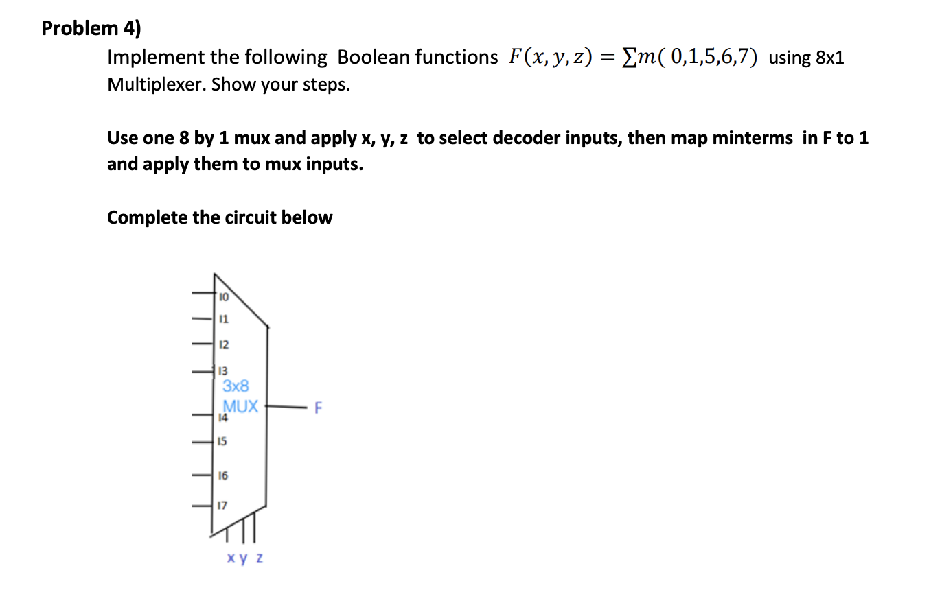 Problem 4 Implement The Following Boolean Functions Chegg 