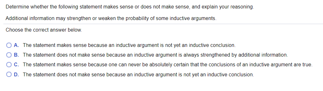 Solved Determine Whether The Following Statement Makes Sense | Chegg.com