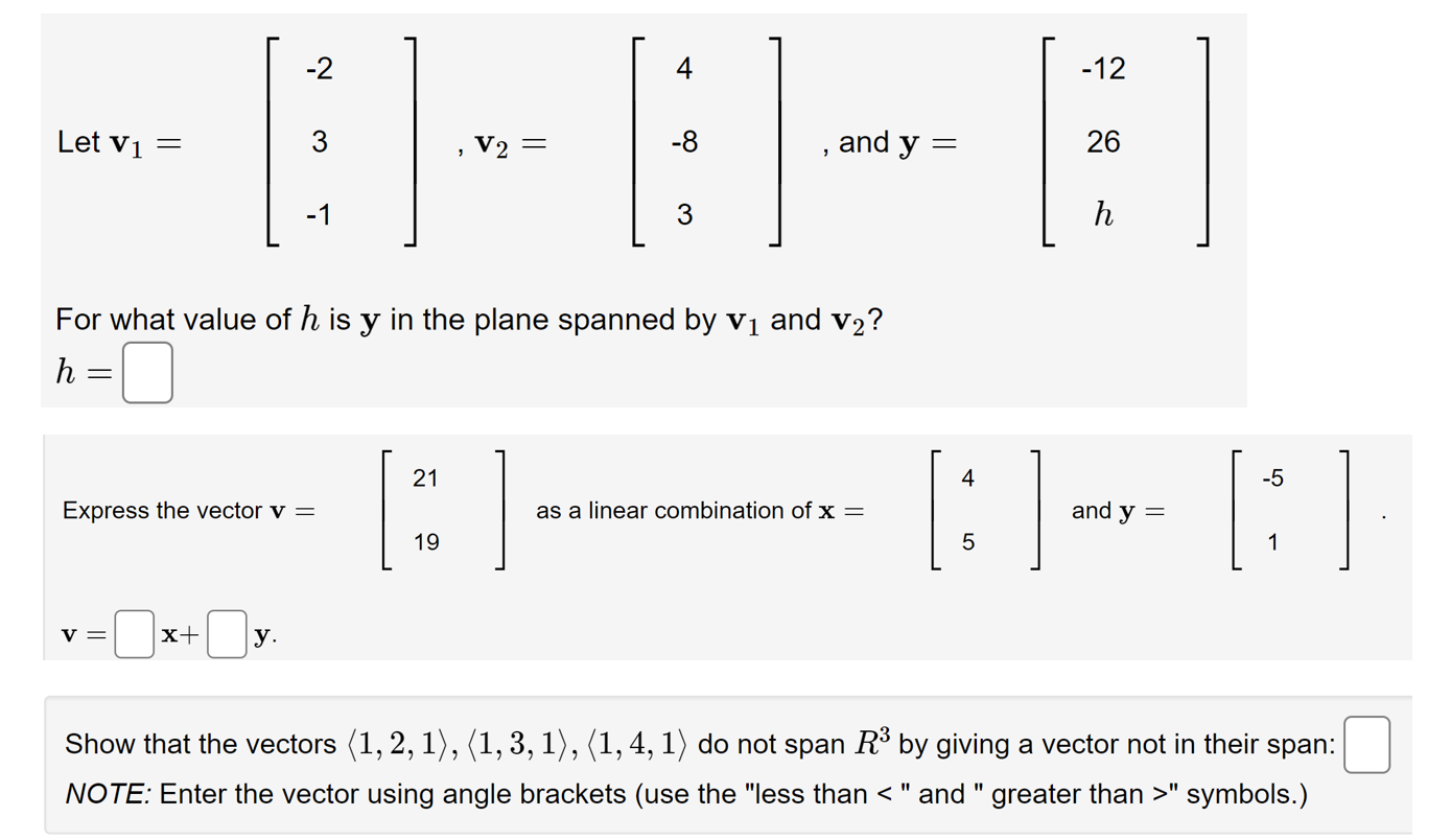 Solved -2 -12 Let vi = V2 = -8 , and y = 26 -1 3 h For what | Chegg.com