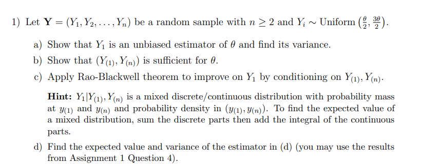 38 1) Let Y = (Yı, Y2, ..., Yn) be a random sample | Chegg.com