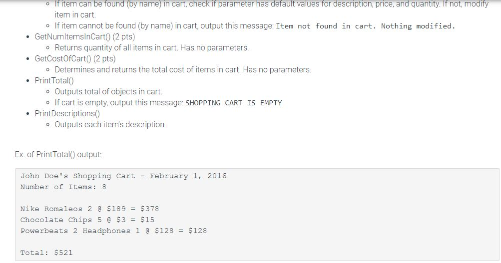 Solved 10.14 LAB* Program Online shopping cart (Part 2)