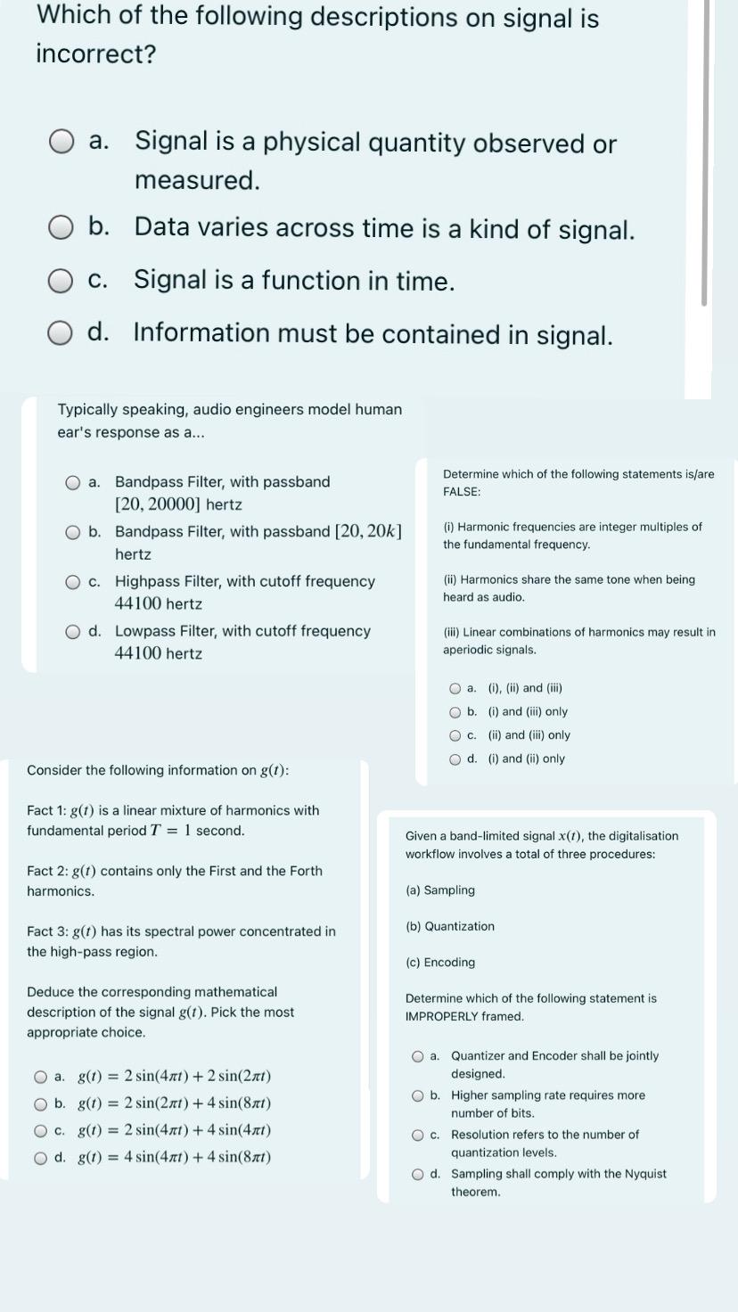 Solved Which of the following descriptions on signal is | Chegg.com