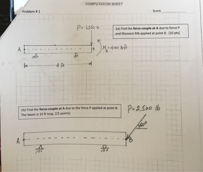 Solved COMPUTATION SHEET Problem # 1 Score P 1250 b la) Find | Chegg.com