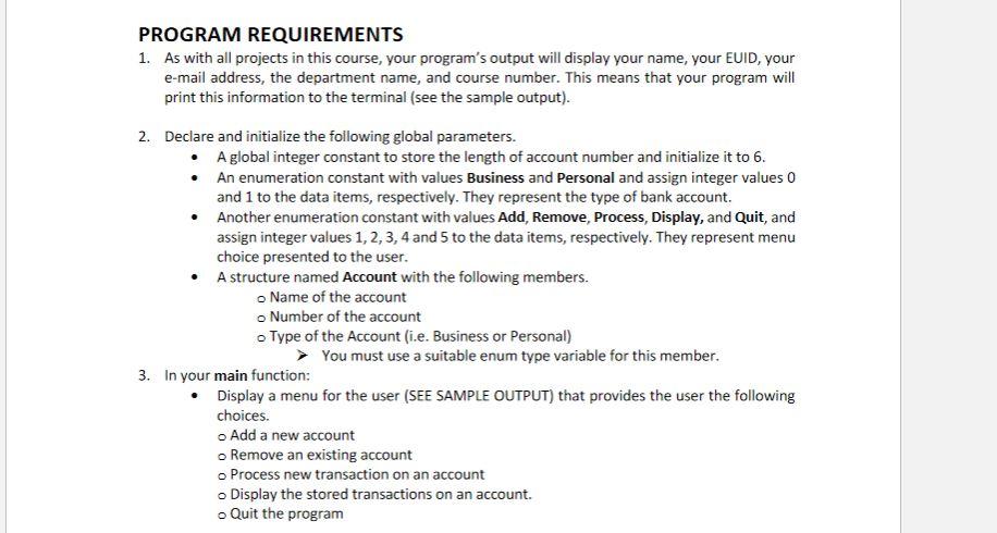 Solved PROGRAM REQUIREMENTS 1. As with all projects in this | Chegg.com