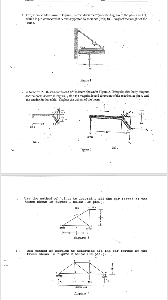 Solved 1. Fcr jib crane AB shown in Figure 1 below, draw the