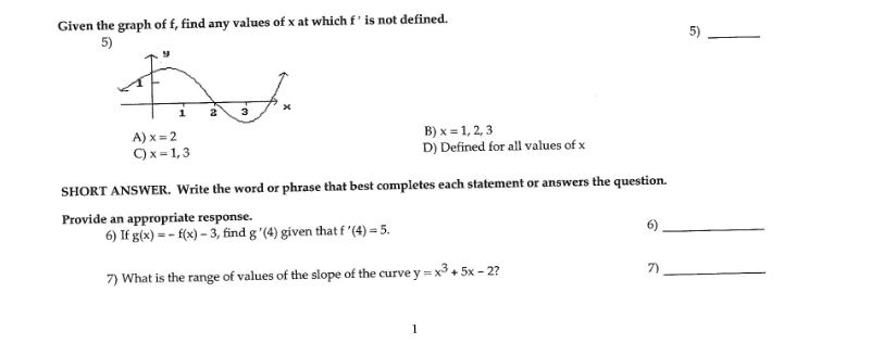 Solved Given the graph of f, find any values of x at which | Chegg.com