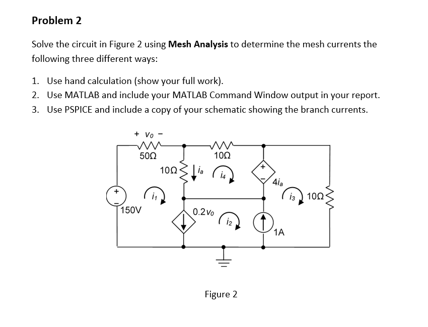 Solved Problem 2 Solve the circuit in Figure 2 using Mesh | Chegg.com