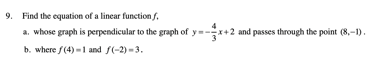 Solved 9. Find the equation of a linear function f, a. whose | Chegg.com