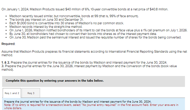 Solved On January 1, 2024, Madison Products lssued $40 | Chegg.com