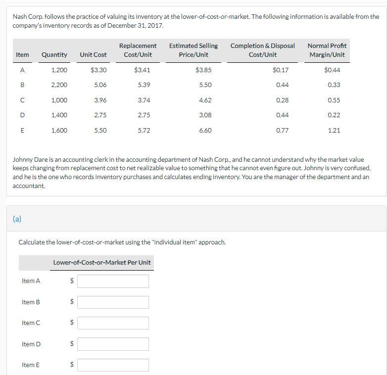 Solved Nash Corp. follows the practice of valuing its