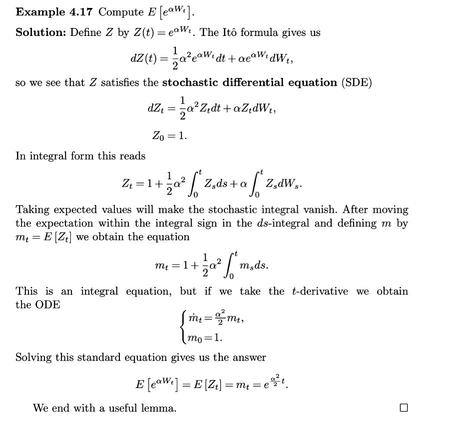 Solved Example 4.17 Compute E ſeaW4]. Solution: Define Z by