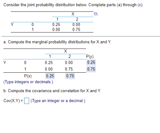 Solved Consider the joint probability distribution below. | Chegg.com