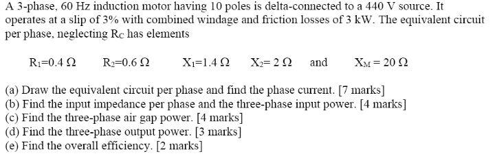 Solved A 3-phase, 60 Hz induction motor having 10 poles is | Chegg.com