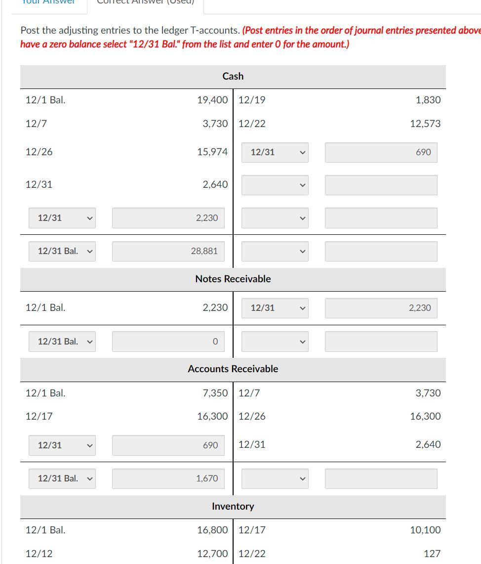 Solved Post the adjusting entries to the ledger Taccounts.