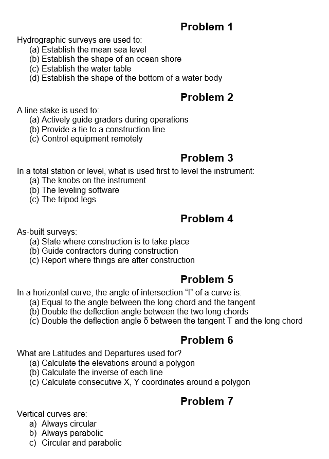 Solved Problem 1 Hydrographic surveys are used to: (a) | Chegg.com