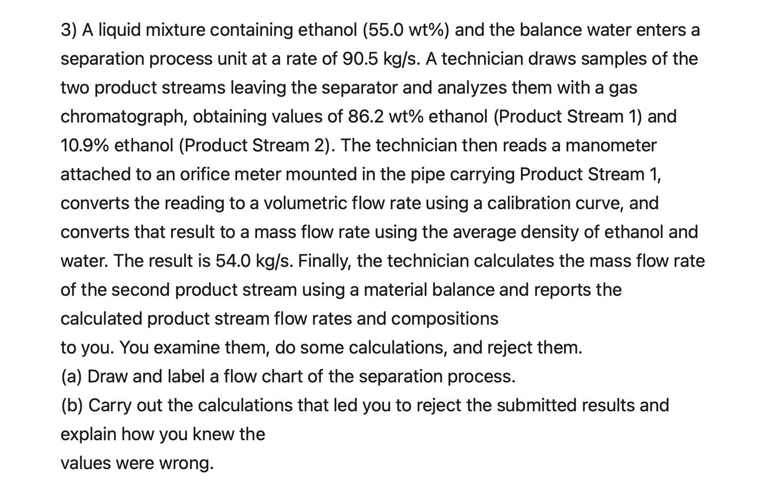 Solved 3) A Liquid Mixture Containing Ethanol (55.0 Wt\%) | Chegg.com