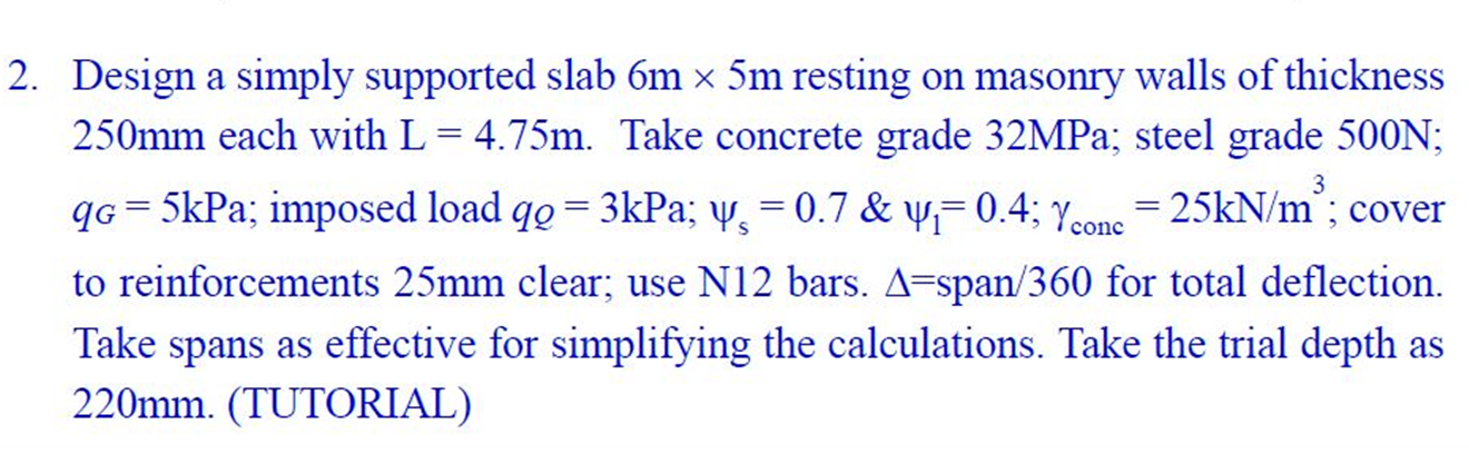 Solved Design a simply supported slab 6 m×5 m resting on | Chegg.com