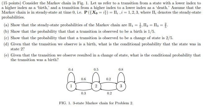 Solved (15 Points) Consider The Markov Chain In Fig. 1. Let | Chegg.com