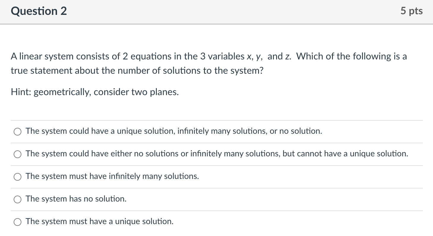 Solved Question 2 5 pts A linear system consists of 2 | Chegg.com