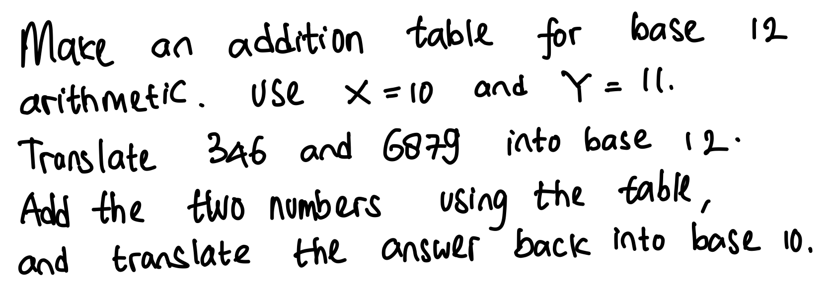 Solved 12 Make an addition table for base arithmetic use X = | Chegg.com
