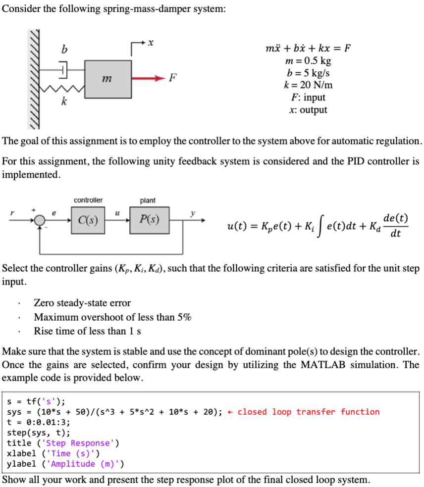 Consider the following spring-mass-damper system: | Chegg.com