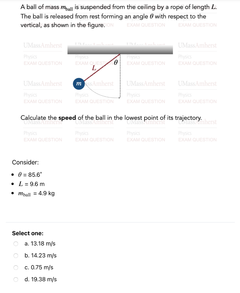 Solved A ball of mass Mball is suspended from the ceiling by Chegg