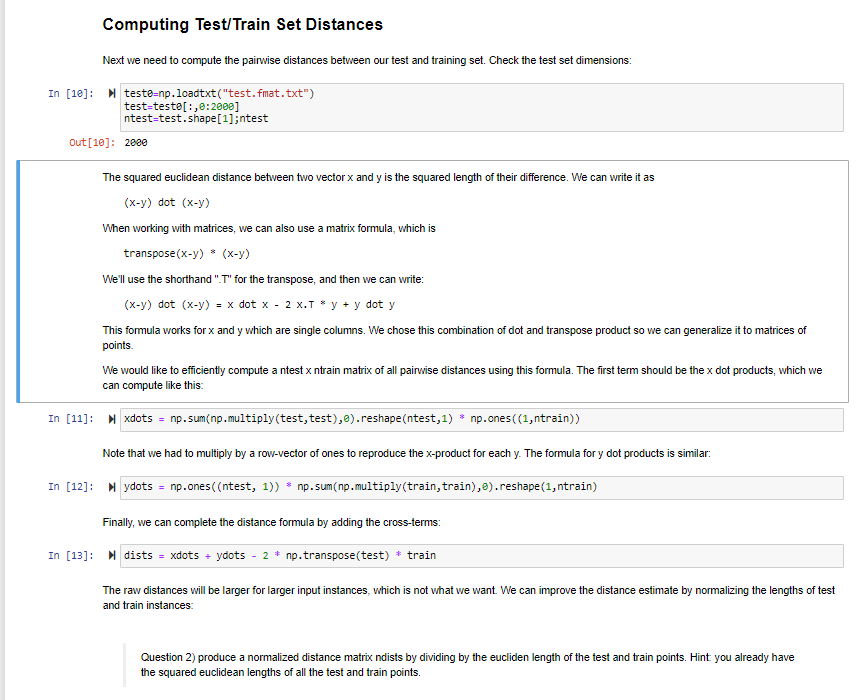 Solved Computing Test/Train Set Distances Next we need to | Chegg.com