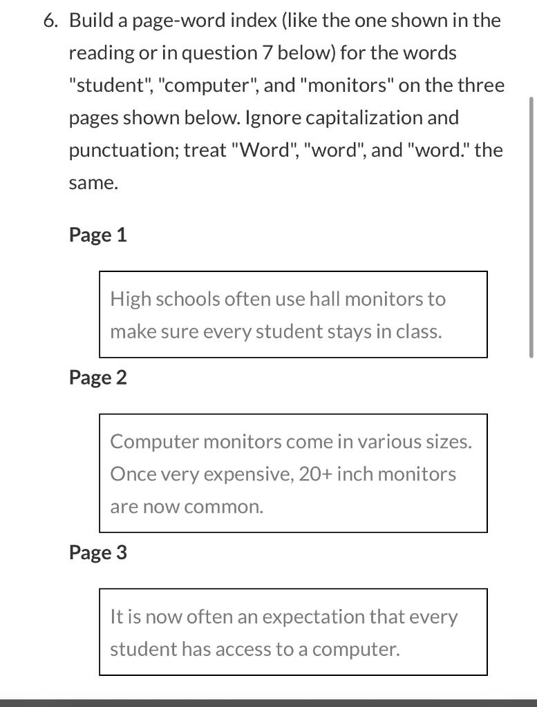 Solved 6. Build a pageword index (like the one shown in the