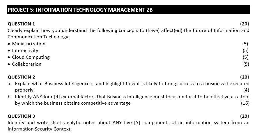 Solved PROJECT 5: INFORMATION TECHNOLOGY MANAGEMENT 2B | Chegg.com