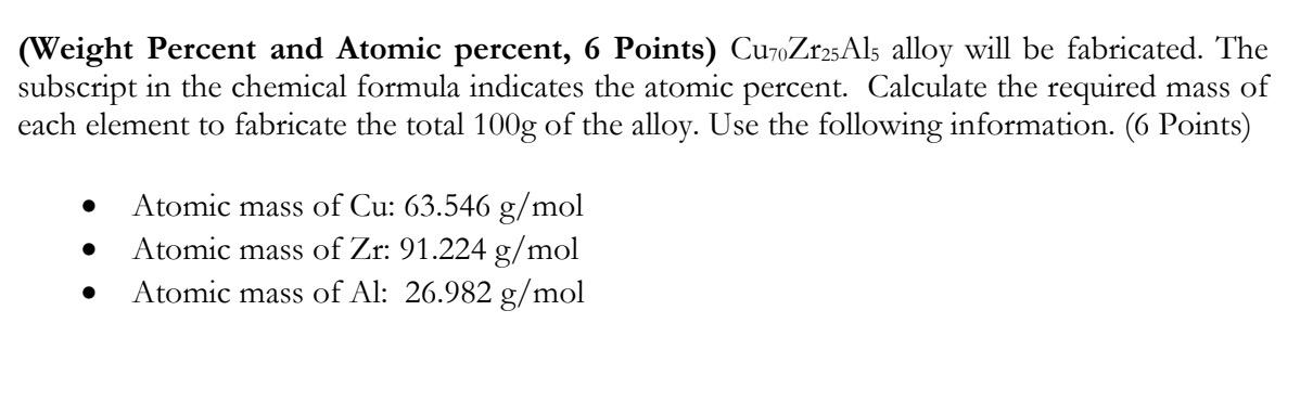 Solved (Weight Percent and Atomic percent, 6 Points) | Chegg.com