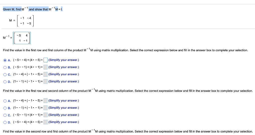 Solved Given M find M and show that M M 1 1 4 M 1 Chegg