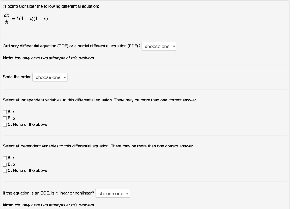 Solved (1 Point) Consider The Following Differential | Chegg.com