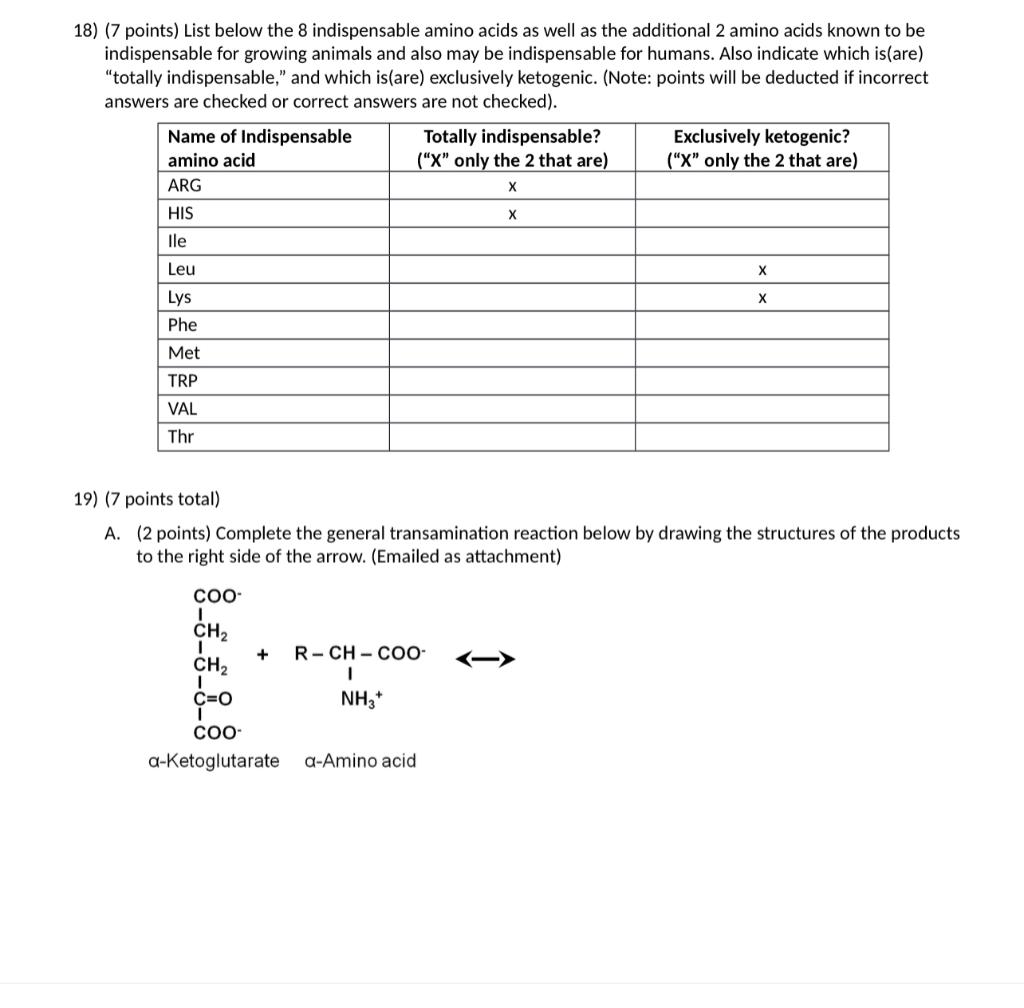 Solved 18) ( 7 Points) List Below The 8 Indispensable Amino 