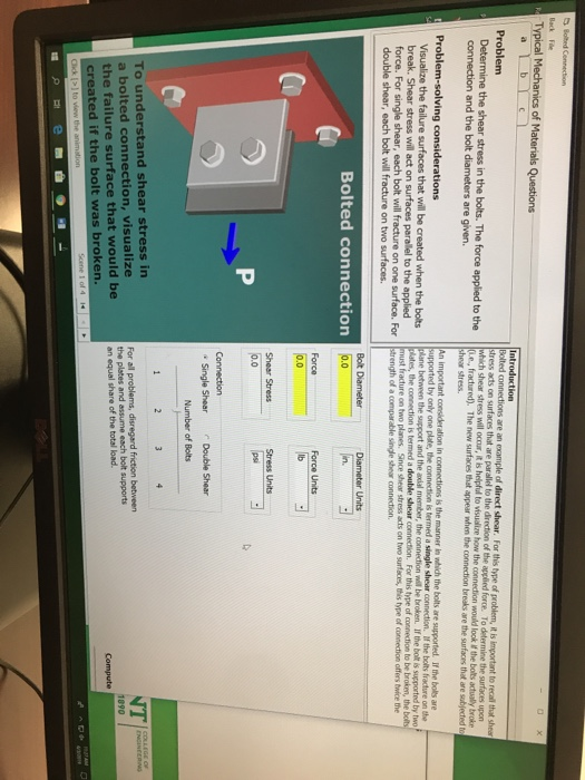 Solved Given A direct shear connection uses two bolts to