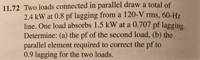 Solved Two loads connected in parallel draw a total of 2.4 | Chegg.com