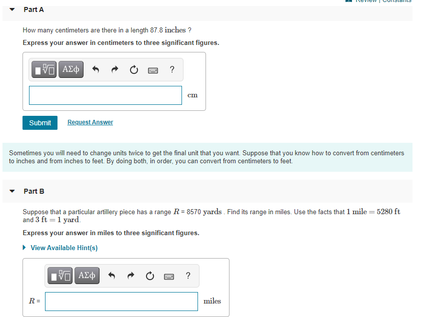 Part A How many centimeters are there in a length | Chegg.com