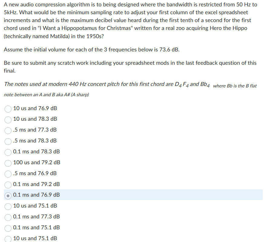 Solved A new audio compression algorithm is to being | Chegg.com