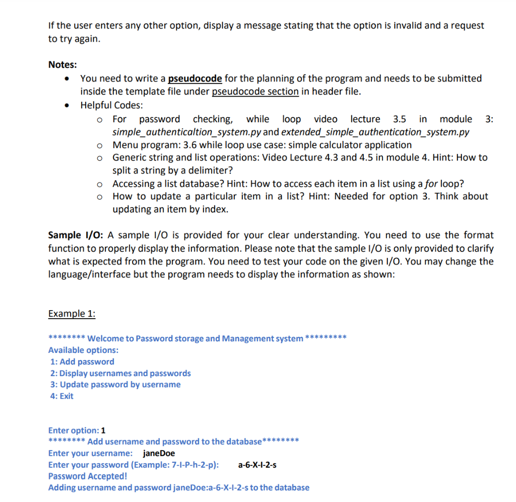 Solved Design solution: The program initially provides a | Chegg.com