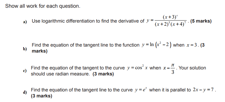 Solved Show all work for each question. (x+3)“ a) Use | Chegg.com